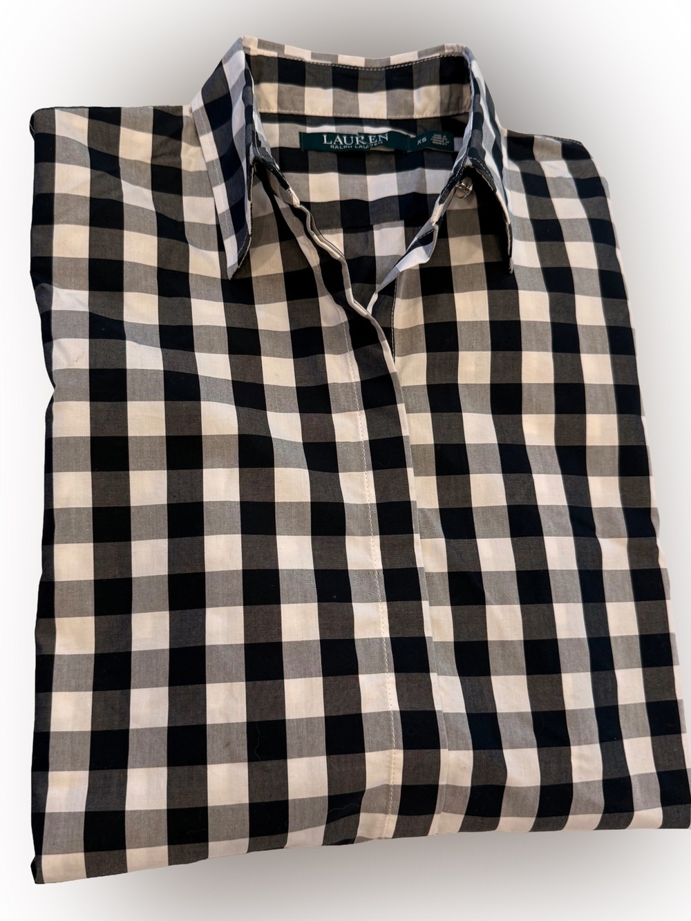 Lauren Ralph Lauren Women’s Button Down Shirt Black & White Check Sz XS NWOT